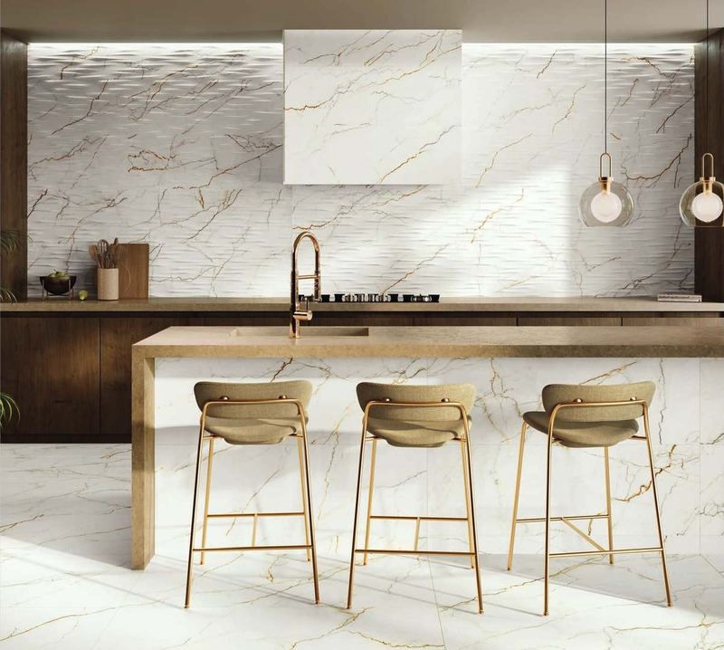 Cuisine avec carrelage effet marbre
